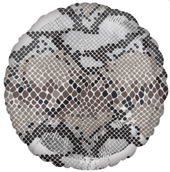 Folienballon rund - Print Animalz; Schlangenhaut grau - ø 43cm